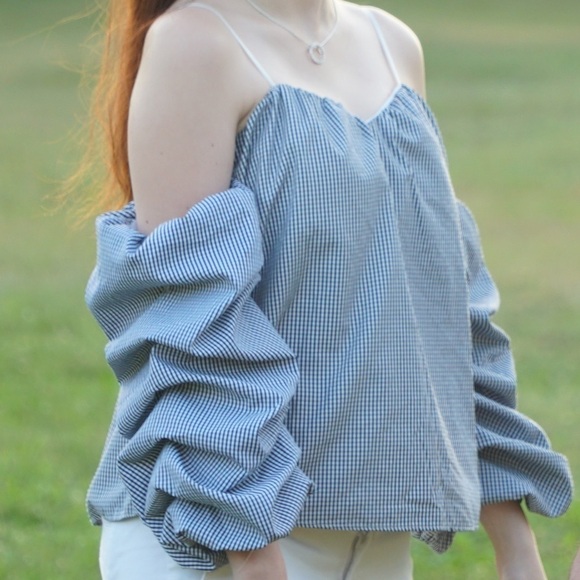 Off Shoulders Billowed Puff Balloon Sleeve Summer Blouse Shirt Top - Picture 1 of 5